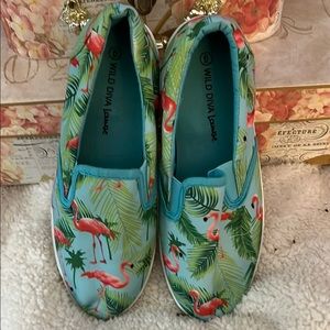 DIVA Lounge Green and Pink Sneakers with Tropical Flair